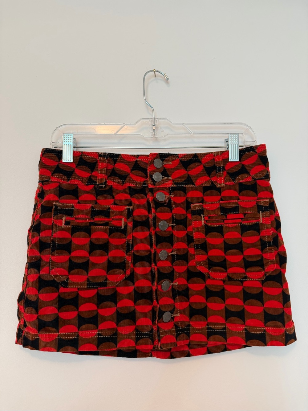 Free People Red Geometric Button-Front Mini Skirt